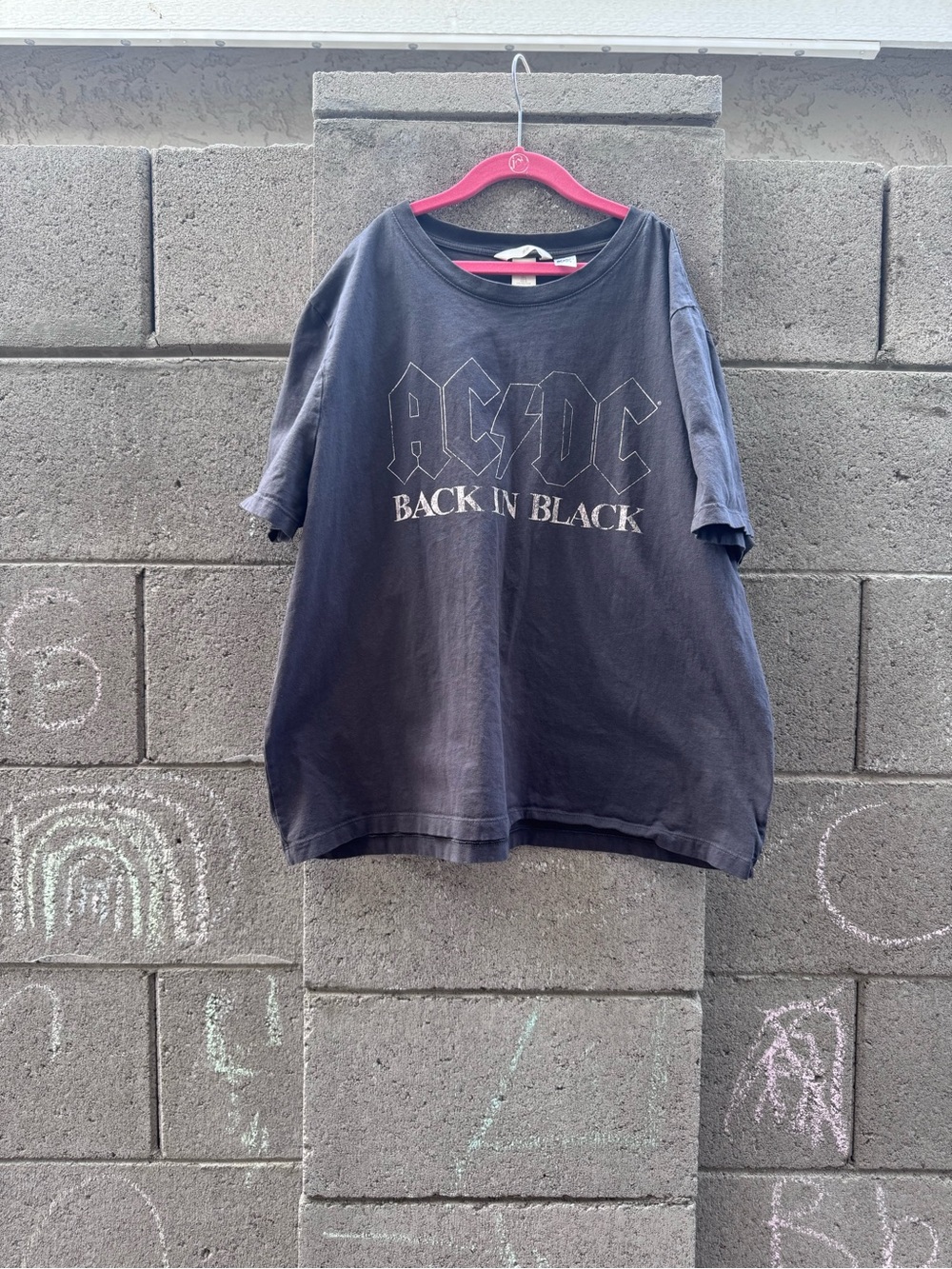 H&M AC/DC  'Back In Black' Graphic Tee - Black Boxy Oversized Large
